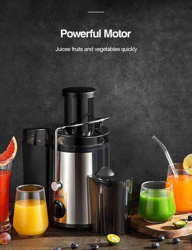 Alt view image 4 of 7 - QCen Juicer Machine, 500W Centrifugal Juicer Extractor with Wide Mouth 3 Feed Chute for Fruit Vegetable, Easy to Clean, Stainless Steel, BPA-free (Black)