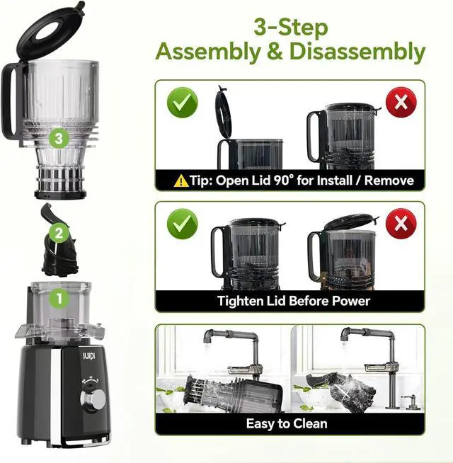 Alt view image 3 of 7 - Cold Press Juicer Machines, 5.3" Large Feed Chute Slow Masticating Juicer, 99% Juice Yield, Ultra Quiet, Easy Clean, BPA Free  Ideal Self-Feeding Juicer for Whole Fruits & Vegetables (Black)