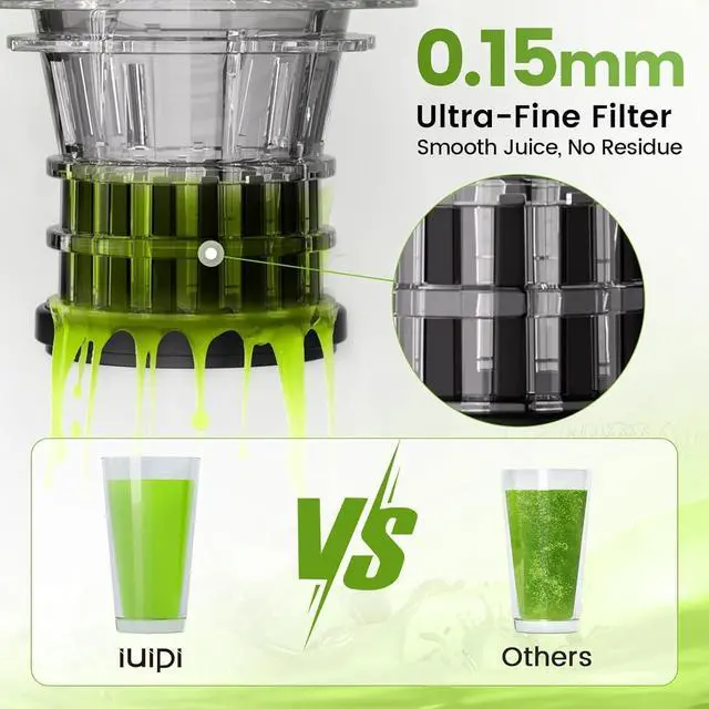 Alt view image 5 of 7 - Cold Press Juicer Machines, 5.3" Large Feed Chute Slow Masticating Juicer, 99% Juice Yield, Ultra Quiet, Easy Clean, BPA Free  Ideal Self-Feeding Juicer for Whole Fruits & Vegetables (Black)