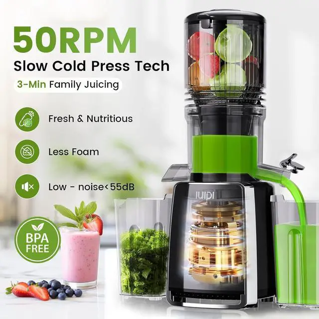 Alt view image 6 of 7 - Cold Press Juicer Machines, 5.3" Large Feed Chute Slow Masticating Juicer, 99% Juice Yield, Ultra Quiet, Easy Clean, BPA Free  Ideal Self-Feeding Juicer for Whole Fruits & Vegetables (Black)