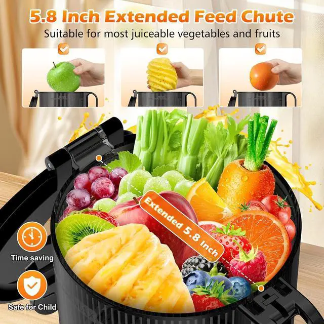 Alt view image 2 of 7 - Juicer Machines with 5.8" Large Feed Chute, Cold Press Juicer For Whole Vegetables and Fruits, 400W Professional Slow Masticating juicer Easy to Clean for Batch Juicing (Titanium Gray)