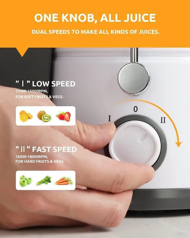 Alt view image 4 of 7 - GDOR 800W Juicer Machine, 3 Wide Feed Chute, Dual-Speed Centrifugal Juicer for Fruits & Vegetables, Anti-Drip Function, BPA-Free, Easy to Clean with Brush, White