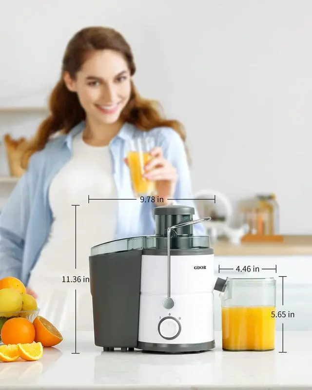 Alt view image 7 of 7 - GDOR 800W Juicer Machine, 3 Wide Feed Chute, Dual-Speed Centrifugal Juicer for Fruits & Vegetables, Anti-Drip Function, BPA-Free, Easy to Clean with Brush, White