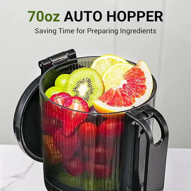 Alt view image 4 of 7 - AMZCHEF Juicer Machines, 5.8" Extra Self-Feeding Cold Press Juicer for Whole Vegetable & Fruit, Juice Extractor Machine with Large Auger & Triple Strainers, Easy to Clean, High Juice Yield, Grey