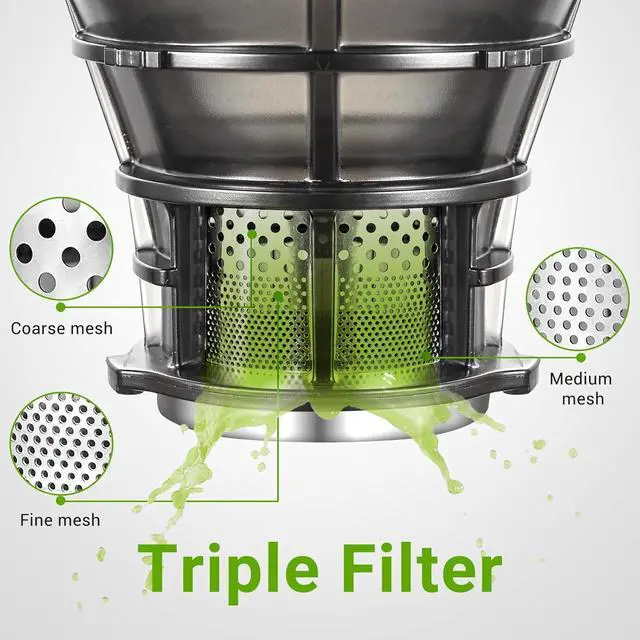 Alt view image 5 of 7 - AMZCHEF Juicer Machines, 5.8" Extra Self-Feeding Cold Press Juicer for Whole Vegetable & Fruit, Juice Extractor Machine with Large Auger & Triple Strainers, Easy to Clean, High Juice Yield, Grey