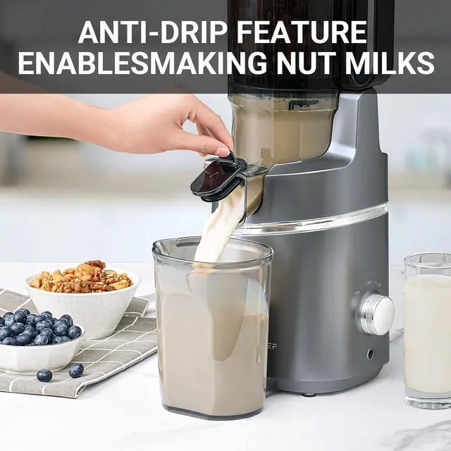 Alt view image 6 of 7 - AMZCHEF Juicer Machines, 5.8" Extra Self-Feeding Cold Press Juicer for Whole Vegetable & Fruit, Juice Extractor Machine with Large Auger & Triple Strainers, Easy to Clean, High Juice Yield, Grey