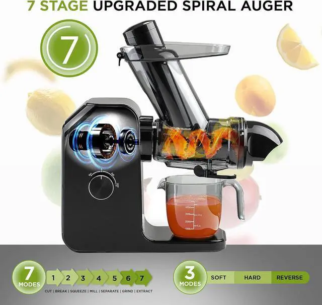 Alt view image 5 of 6 - Cold Press Juicer Machine | 3 Inch Wide Chute | High Nutrition & Juice Yield | 3 Juicer Modes | Easy to Clean | Slow Masticating Juicer for Vegetables and Fruits [Black]