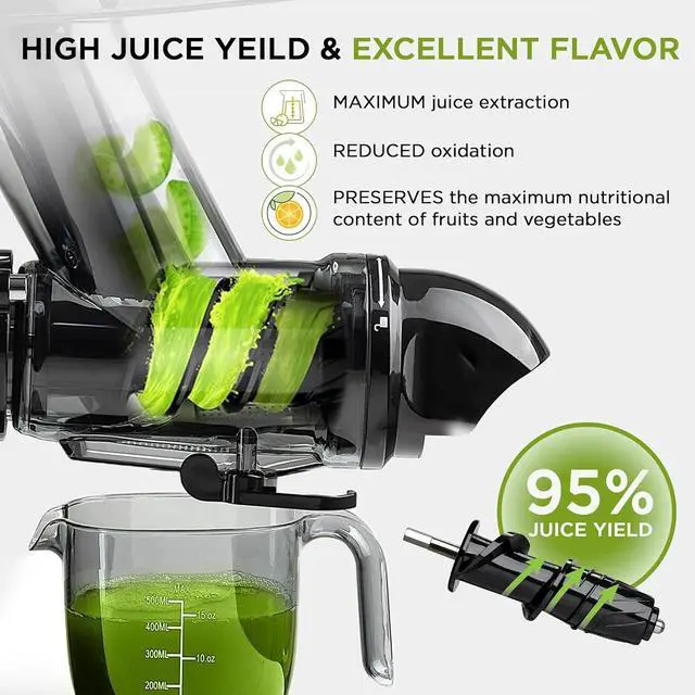 Alt view image 3 of 6 - Cold Press Juicer Machine | 3 Inch Wide Chute | High Nutrition & Juice Yield | 3 Juicer Modes | Easy to Clean | Slow Masticating Juicer for Vegetables and Fruits [Black]