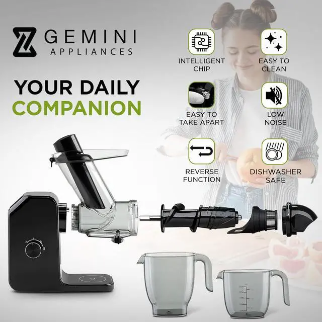 Alt view image 6 of 6 - Cold Press Juicer Machine | 3 Inch Wide Chute | High Nutrition & Juice Yield | 3 Juicer Modes | Easy to Clean | Slow Masticating Juicer for Vegetables and Fruits [Black]