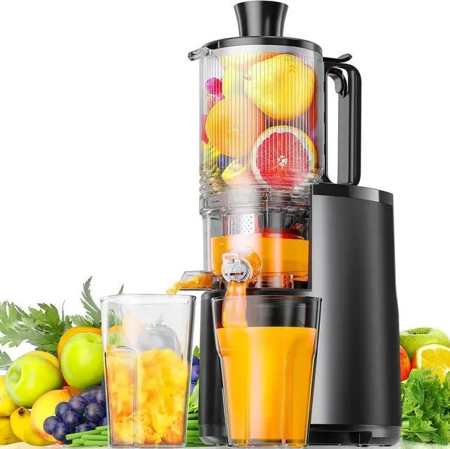 Main image of Cold Press Juicer, EUHOMY 5.5" Extra Large Feed Chute Slow Masticating Juicer, 250W Juicer Machines, 99.6% High Juice Yield, Easy to clean, Reverse Function, for Whole Vegetables & Fruits. Black