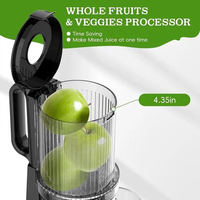 Alt view image 2 of 7 - Cold Press Juicer, Juicer Machines with 4.35'' Wide Feed Chute, Stainless Steel Masticating Juicers Easy to Clean, Ergonomic Operational Panel Design, High Juice Yield, Platinum Color Knob