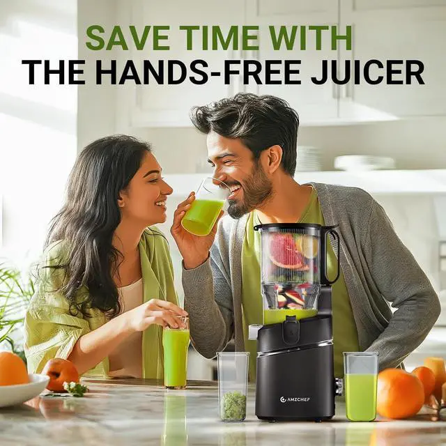 Alt view image 5 of 7 - AMZCHEF Juicer Machines, 5.8" Extra Self-Feeding Cold Press Juicer for Whole Vegetable & Fruit, Juice Extractor Machine with Large Auger & Triple Strainers, Easy to Clean, High Juice Yield, Black