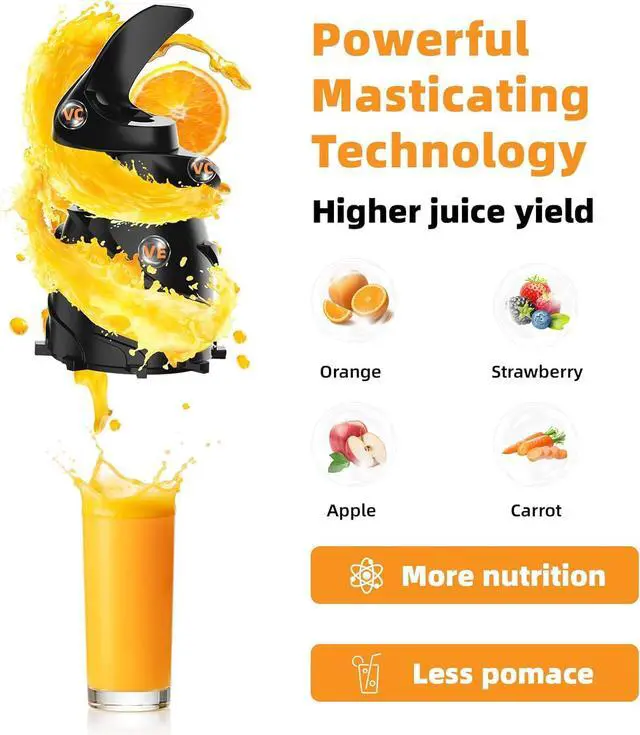 Alt view image 4 of 7 - Godspeeds® Cold Press Juicer Machine, Slow Juicer with 5.8" Wide Feed Chute, Easy Clean Toothed Filter & Powerful Masticating Technology - Ideal Gift for Wellness & Holistic Lifestyle Fans