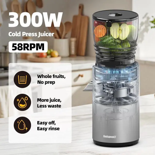 Alt view image 6 of 7 - Godspeeds® Cold Press Juicer Machine, Slow Juicer with 5.8" Wide Feed Chute, Easy Clean Toothed Filter & Powerful Masticating Technology - Ideal Gift for Wellness & Holistic Lifestyle Fans