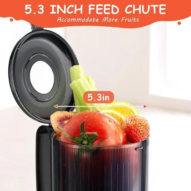Alt view image 2 of 7 - Hobsir Juicer Machines, 5.3-Inch Cold Press Juicers, Masticating Slow Juicer Machine with 300W, Large Feed Chute Juice Machines for Vegetables and Fruits, Easy to Clean Juicers Magic, Black