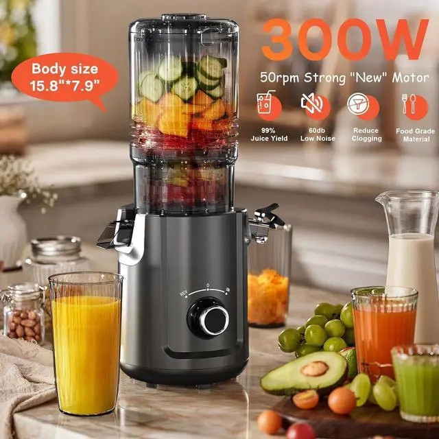 Alt view image 5 of 7 - Hobsir Juicer Machines, 5.3-Inch Cold Press Juicers, Masticating Slow Juicer Machine with 300W, Large Feed Chute Juice Machines for Vegetables and Fruits, Easy to Clean Juicers Magic, Black