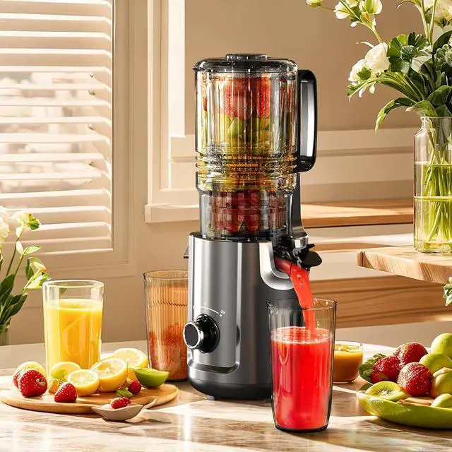 Alt view image 7 of 7 - Hobsir Juicer Machines, 5.3-Inch Cold Press Juicers, Masticating Slow Juicer Machine with 300W, Large Feed Chute Juice Machines for Vegetables and Fruits, Easy to Clean Juicers Magic, Black