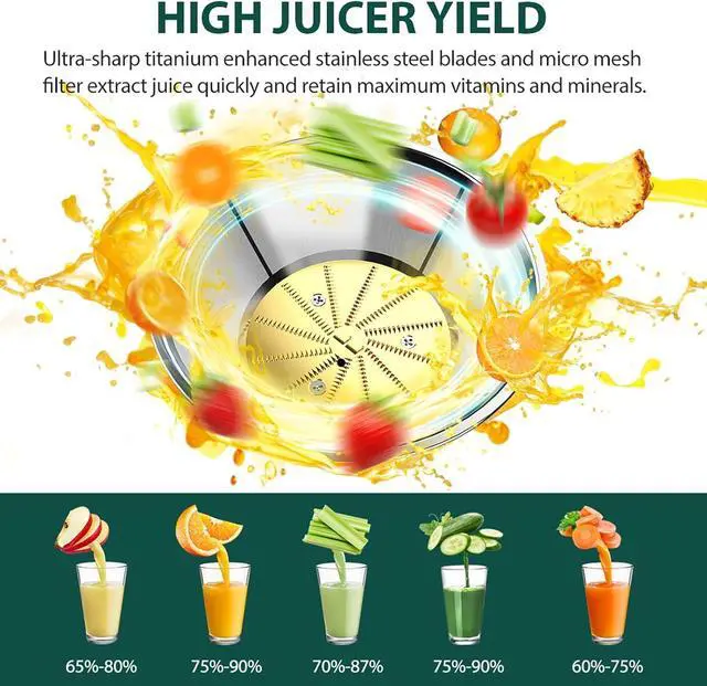 Alt view image 4 of 7 - 1300W KOIOS Centrifugal Juicer Machines, Juice Extractor with Extra Large 3inch Feed Chute, Full Copper Motor, Titanium-Plated Filter, High Juice Yield, 3 Speeds Mode,Easy to Clean with Brush,BPA-Free