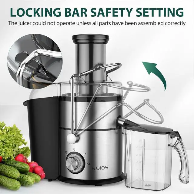 Alt view image 6 of 7 - 1300W KOIOS Centrifugal Juicer Machines, Juice Extractor with Extra Large 3inch Feed Chute, Full Copper Motor, Titanium-Plated Filter, High Juice Yield, 3 Speeds Mode,Easy to Clean with Brush,BPA-Free