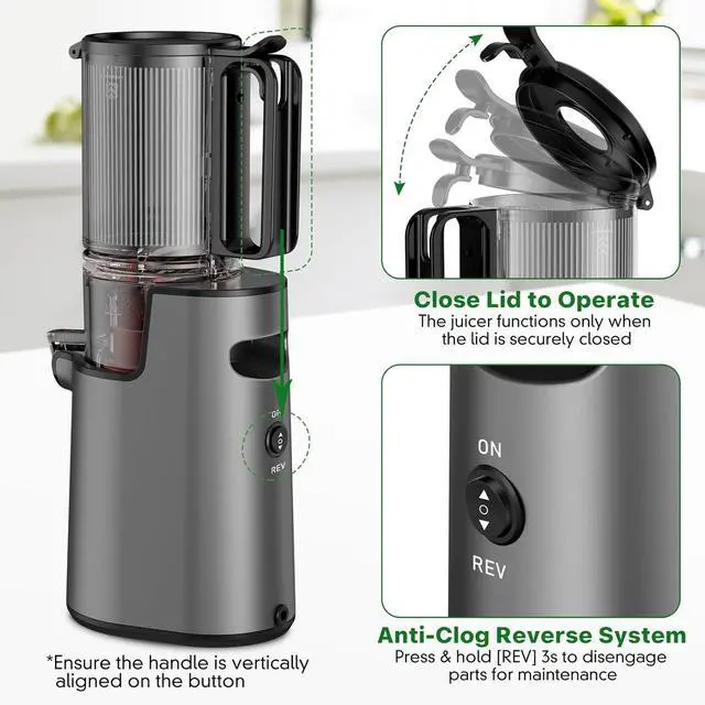 Alt view image 6 of 7 - Cold Press Juicer, Masticating Juicer with 5.4" Wide Feed Chute, 350w Slow Juicer Machines Fit Whole Vegetables and Fruits with High Juice Yield, Easy to Clean (Black)