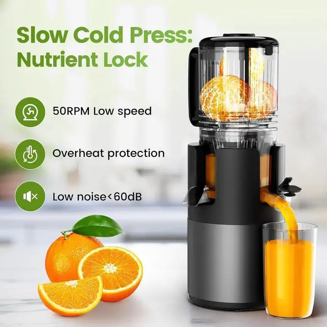 Alt view image 7 of 7 - Cold Press Juicer Machines, High Nutrient Retention, 99% Juice Yield, 5.3" Wide Feed Chute for Whole Fruits & Vegetables, Quiet Slow Masticating Juicer, BPA-Free, Easy to Clean