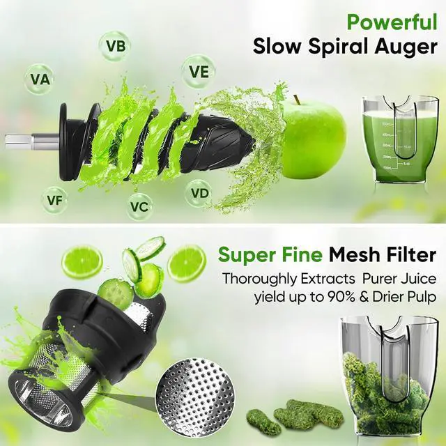 Alt view image 3 of 7 - COZII Cold Press Juicer,Non-Clog Slow Masticating Juicer Soft/hard Mode & Quiet Motor,3.6 Inch Large Feed Chute For Vegetable and Fruit,Easy to Clean Juicer Machines,Dishwasher Safe,High Juice Yield
