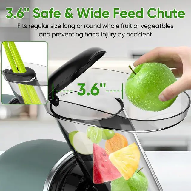 Alt view image 5 of 7 - COZII Cold Press Juicer,Non-Clog Slow Masticating Juicer Soft/hard Mode & Quiet Motor,3.6 Inch Large Feed Chute For Vegetable and Fruit,Easy to Clean Juicer Machines,Dishwasher Safe,High Juice Yield