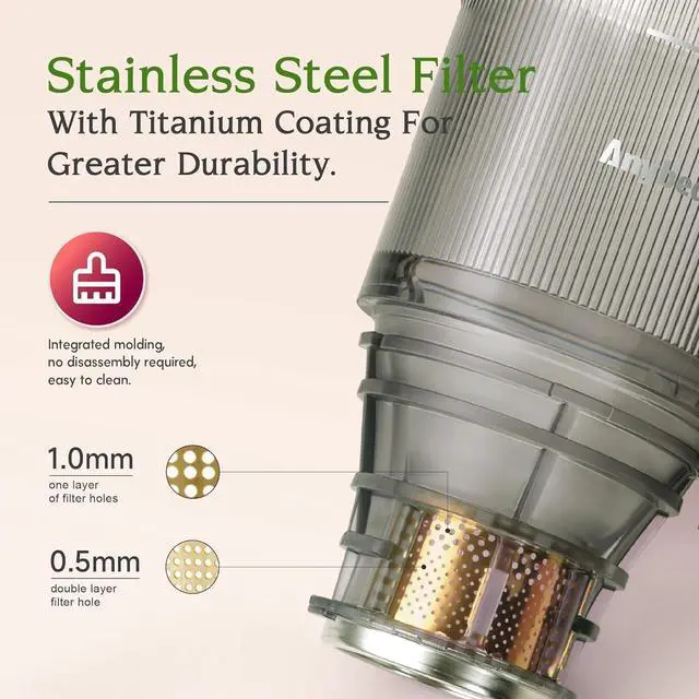 Alt view image 7 of 7 - Cold Press Juicer, Anybear 200W Slow Masticating Juicer 4.3" Large Feed Chute Fit Whole Fruits Vegetables | Heavy-Duty Auger | Tritan Material | BPA Free | Juice Recipes (Silver)