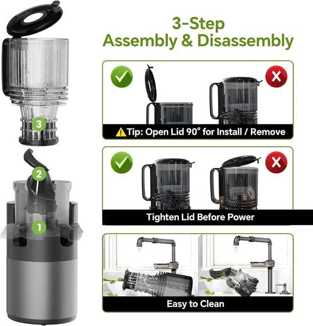 Alt view image 3 of 7 - Cold Press Juicer Machines, High Nutrient Retention, 99% Juice Yield, 5.3" Wide Feed Chute for Whole Fruits & Vegetables, Quiet Slow Masticating Juicer, BPA-Free, Easy to Clean