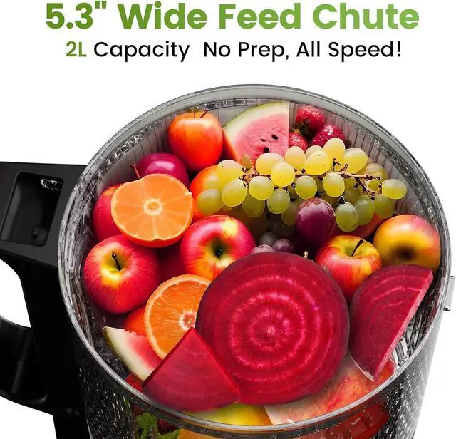 Alt view image 4 of 7 - Cold Press Juicer Machines, High Nutrient Retention, 99% Juice Yield, 5.3" Wide Feed Chute for Whole Fruits & Vegetables, Quiet Slow Masticating Juicer, BPA-Free, Easy to Clean