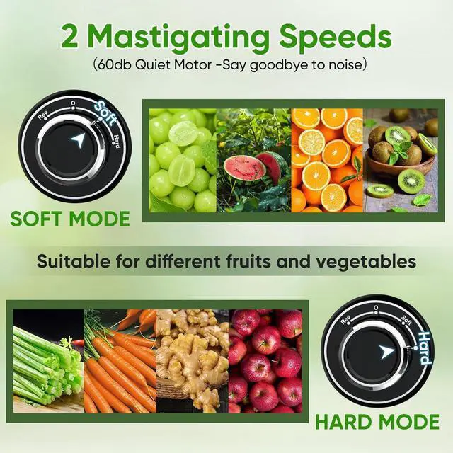 Alt view image 7 of 7 - COZII Cold Press Juicer,Non-Clog Slow Masticating Juicer Soft/hard Mode & Quiet Motor,3.6 Inch Large Feed Chute For Vegetable and Fruit,Easy to Clean Juicer Machines,Dishwasher Safe,High Juice Yield