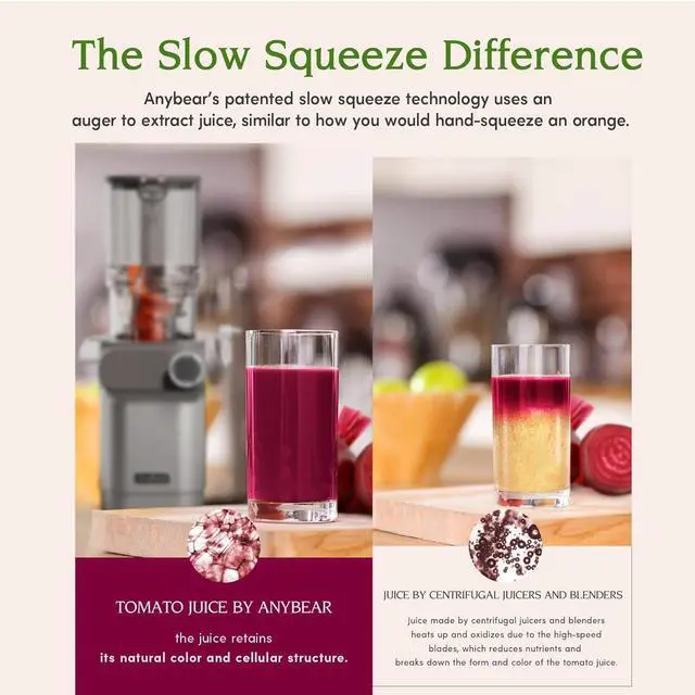 Alt view image 4 of 7 - Cold Press Juicer, Anybear 200W Slow Masticating Juicer 4.3" Large Feed Chute Fit Whole Fruits Vegetables | Heavy-Duty Auger | Tritan Material | BPA Free | Juice Recipes (Silver)