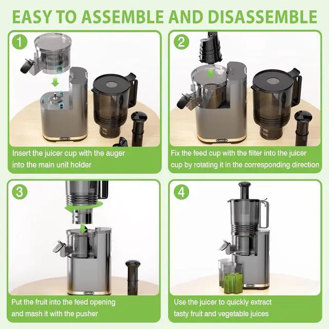 Alt view image 7 of 7 - Cold Press Juicer, 6.5" Extra Large Feed Chute Juicer Machines, 350W Slow Masticating Juicer Machines with High Juice Yield for Whole Vegetables & Fruits, BPA Free, Titanium Gray, Easy to Clean