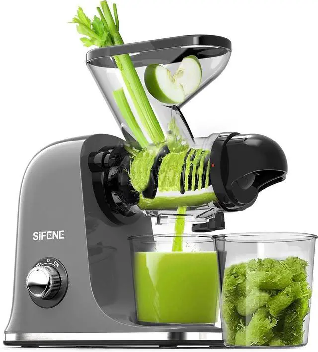 Main image of SiFENE Cold Press Juicer Machine, Compact Single Serve Slow Masticating Juicer, Vegetable and Fruit Juice Extractor Maker Squeezer, Easy to Clean, Non-BPA, Grey
