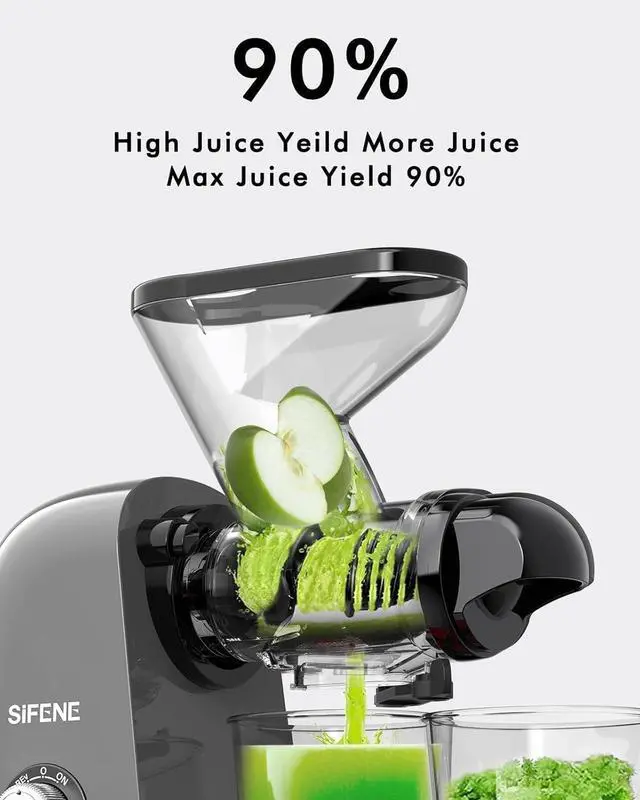Alt view image 3 of 7 - SiFENE Cold Press Juicer Machine, Compact Single Serve Slow Masticating Juicer, Vegetable and Fruit Juice Extractor Maker Squeezer, Easy to Clean, Non-BPA, Grey