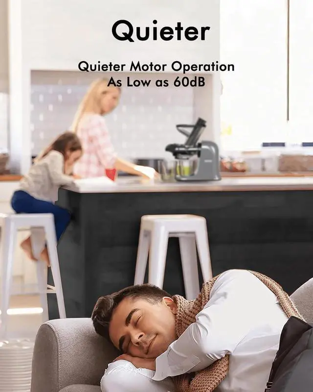 Alt view image 7 of 7 - SiFENE Cold Press Juicer Machine, Compact Single Serve Slow Masticating Juicer, Vegetable and Fruit Juice Extractor Maker Squeezer, Easy to Clean, Non-BPA, Grey