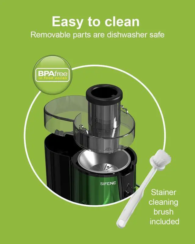 Alt view image 4 of 6 - Easy to Clean Juicer Machines, SiFENE 3" Big Mouth Centrifugal Juicer Extractor for Fruits & Vegetables, Compact Juicing Maker, Non-BPA (Green)