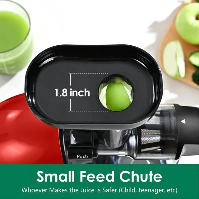 Alt view image 6 of 7 - Slow Masticating Juicer,Brecious Cold Press Juicers with 2 Speed Modes & Quiet Motor,Juicers Machines Vegetable and Fruit with Reverse Function,Celery Juicer,BPA-Free,Easy to Clean (Red