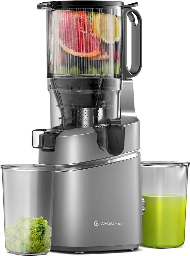 Main image of AMZCHEF Juicer Machines, 5.3" Extra Self-Feeding Cold Press Juicer for Whole Vegetable & Fruit, Juice Extractor Machine with Large Auger & Triple Strainers, Easy to Clean, High Juice Yield, Grey