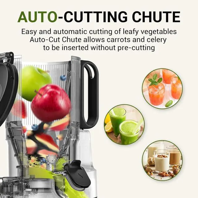 Alt view image 4 of 7 - AMZCHEF Juicer Machines, 5.3" Extra Self-Feeding Cold Press Juicer for Whole Vegetable & Fruit, Juice Extractor Machine with Large Auger & Triple Strainers, Easy to Clean, High Juice Yield, Grey