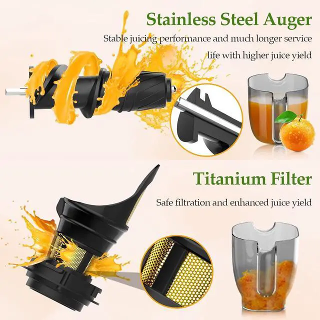 Alt view image 4 of 7 - Masticating Juicer Machines, 3.5" Large Feed Chute Cold Press Juicer Fit Whole Fruits Vegetables with Quiet Motor | 5 Speed Modes | Easy to Clean with Brush | BPA Free