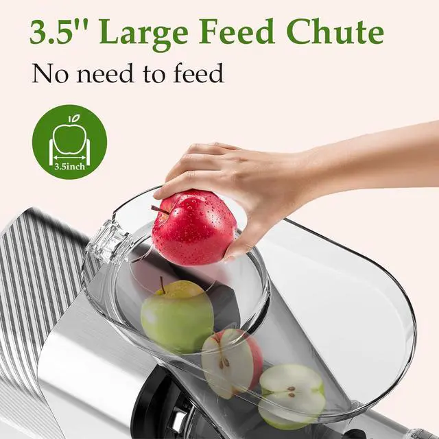 Alt view image 3 of 7 - Masticating Juicer Machines, 3.5" Large Feed Chute Cold Press Juicer Fit Whole Fruits Vegetables with Quiet Motor | 5 Speed Modes | Easy to Clean with Brush | BPA Free