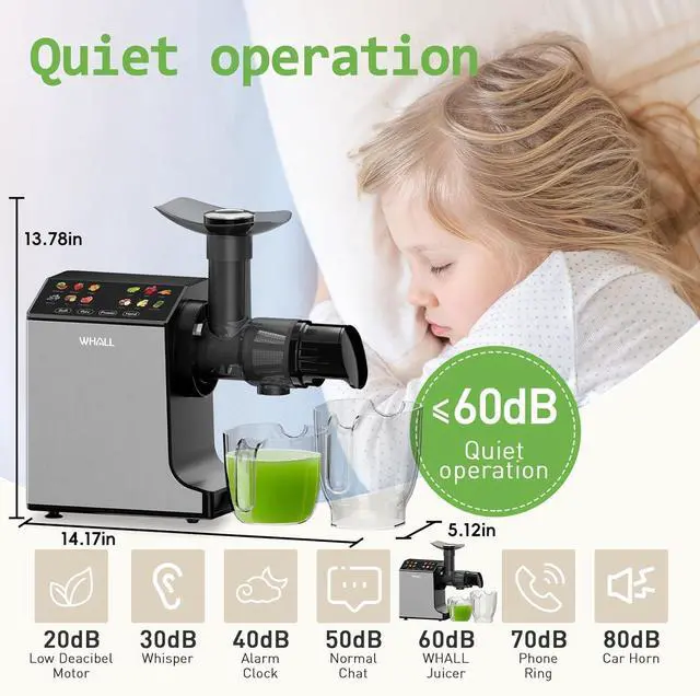 Alt view image 5 of 6 - whall Masticating Slow Juicers, Juicer Machines, Cold Press Juicers, Professional Stainless Juice Machines for Vegetable and Fruit, Touchscreen Cold Press Juicer with 2 Speed Modes, Easy Clean,Grey