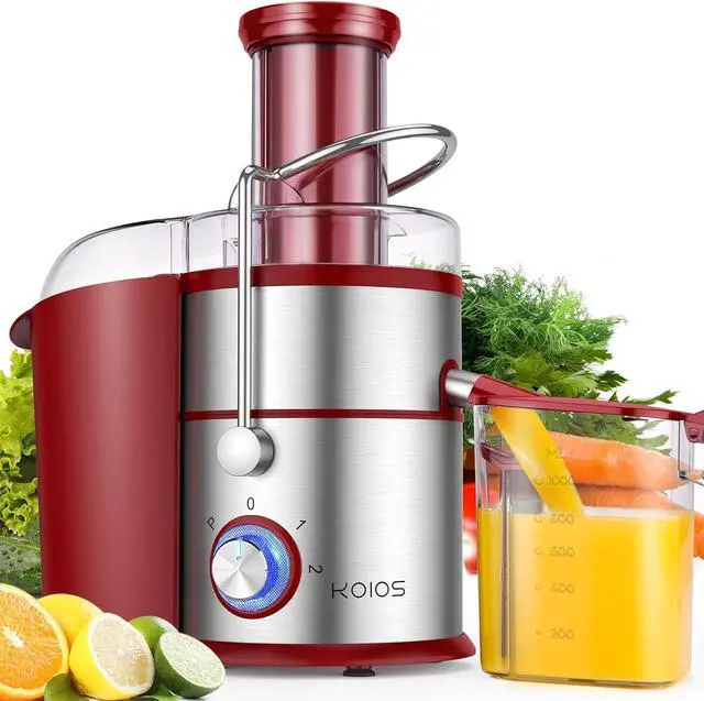 Main image of 1300W KOIOS Centrifugal Juicer Machines, Juice Extractor with Extra Large 3inch Feed Chute, Full Copper Motor, Titanium-Plated Filter, High Juice Yield, 3 Speeds Mode, Brush included, Non-BPA, Red