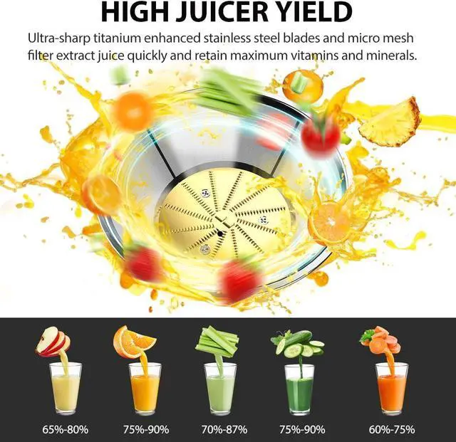 Alt view image 5 of 7 - 1300W KOIOS Centrifugal Juicer Machines, Juice Extractor with Extra Large 3inch Feed Chute, Full Copper Motor, Titanium-Plated Filter, High Juice Yield, 3 Speeds Mode, Brush included, Non-BPA, Red