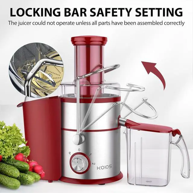 Alt view image 6 of 7 - 1300W KOIOS Centrifugal Juicer Machines, Juice Extractor with Extra Large 3inch Feed Chute, Full Copper Motor, Titanium-Plated Filter, High Juice Yield, 3 Speeds Mode, Brush included, Non-BPA, Red