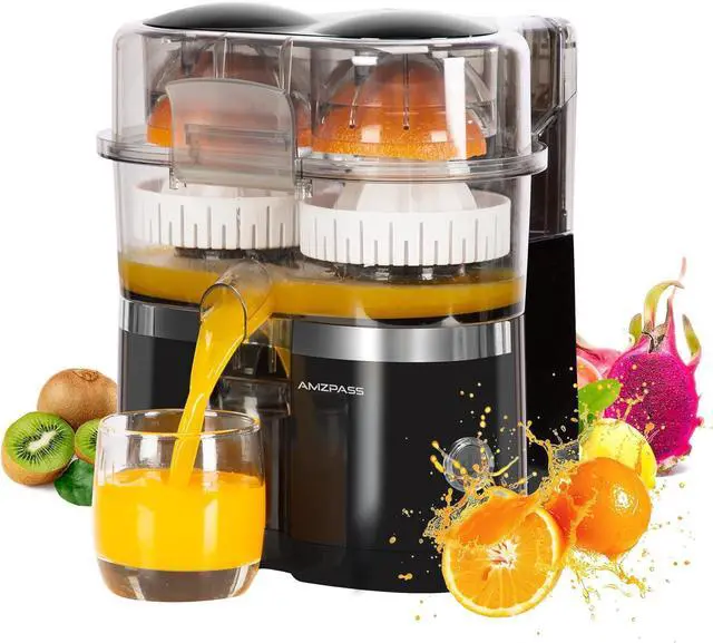Main image of Dual-Head Electric Citrus Juicer, Lemon Squeezer with Power Cord and Cleaning Brush, 1-Button Automatic Juicer Machine for Orange, Lemon, Lime, Easy to Clean & Use, Built-in Cutter(Black)