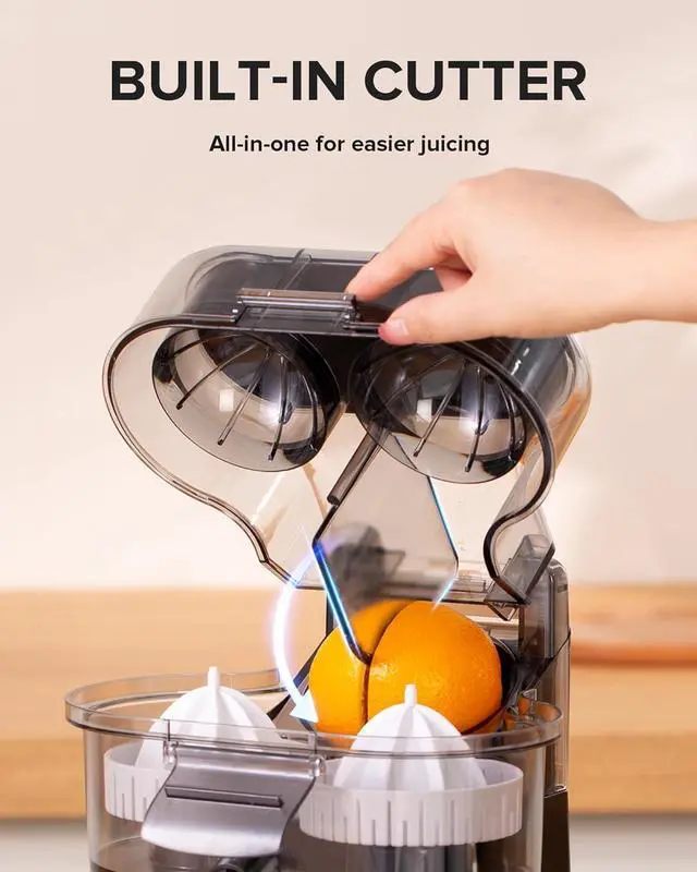 Alt view image 4 of 7 - Dual-Head Electric Citrus Juicer, Lemon Squeezer with Power Cord and Cleaning Brush, 1-Button Automatic Juicer Machine for Orange, Lemon, Lime, Easy to Clean & Use, Built-in Cutter(Black)
