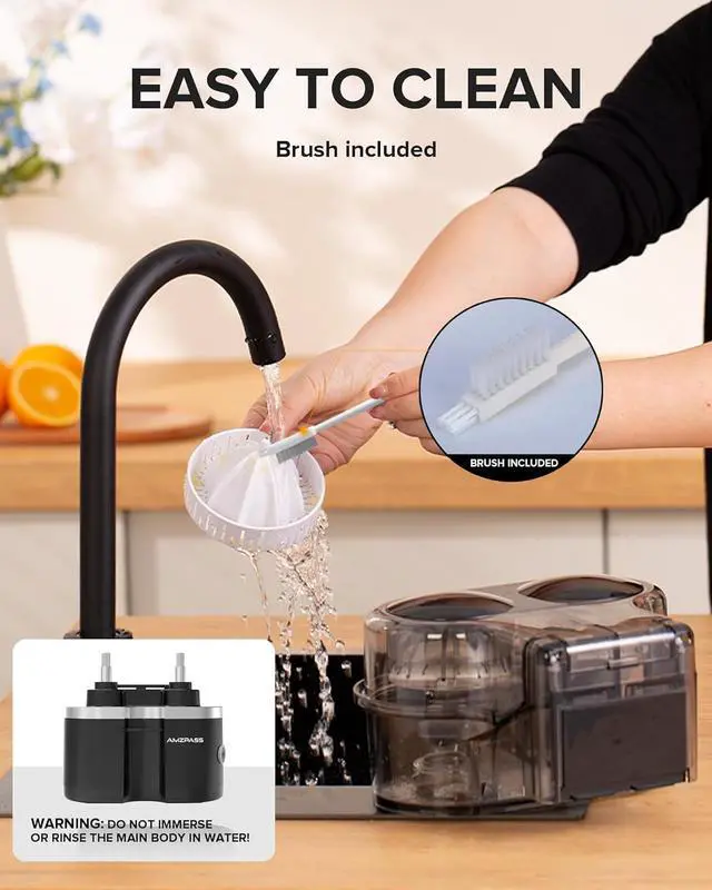 Alt view image 6 of 7 - Dual-Head Electric Citrus Juicer, Lemon Squeezer with Power Cord and Cleaning Brush, 1-Button Automatic Juicer Machine for Orange, Lemon, Lime, Easy to Clean & Use, Built-in Cutter(Black)