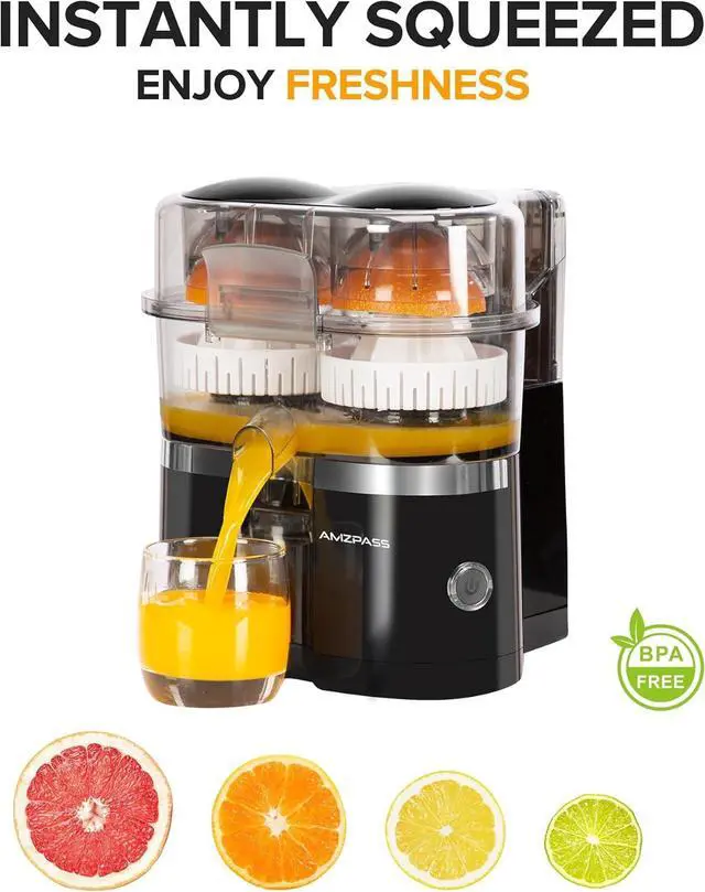 Alt view image 7 of 7 - Dual-Head Electric Citrus Juicer, Lemon Squeezer with Power Cord and Cleaning Brush, 1-Button Automatic Juicer Machine for Orange, Lemon, Lime, Easy to Clean & Use, Built-in Cutter(Black)